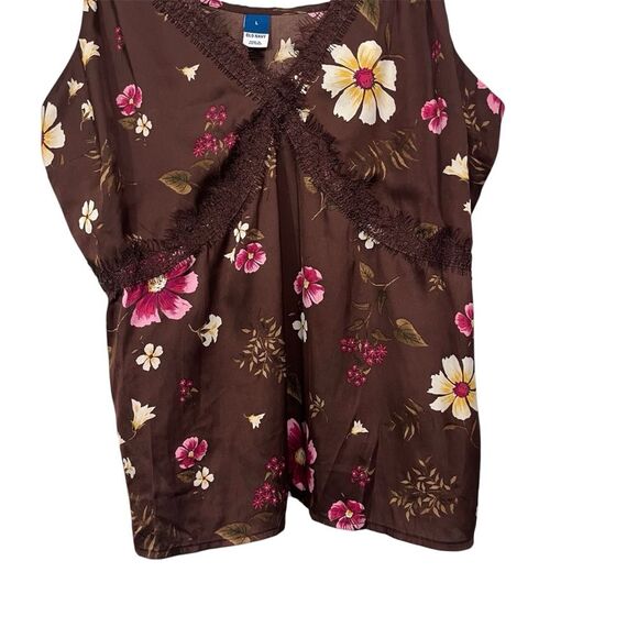 Old Navy Brown Lace Trimmed Floral Satin Cami Tank Top L - Picture 4 of 7
